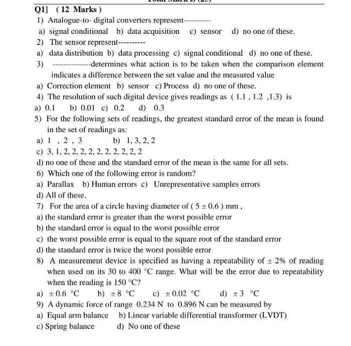 Solved Q1] (12 Marks) 1) Analoguetodigital converters