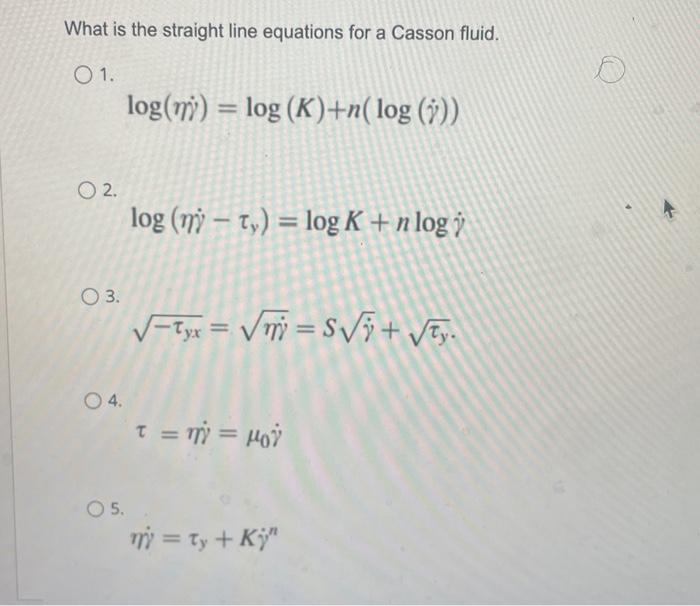 Solved What is the straight line equations for a Casson | Chegg.com
