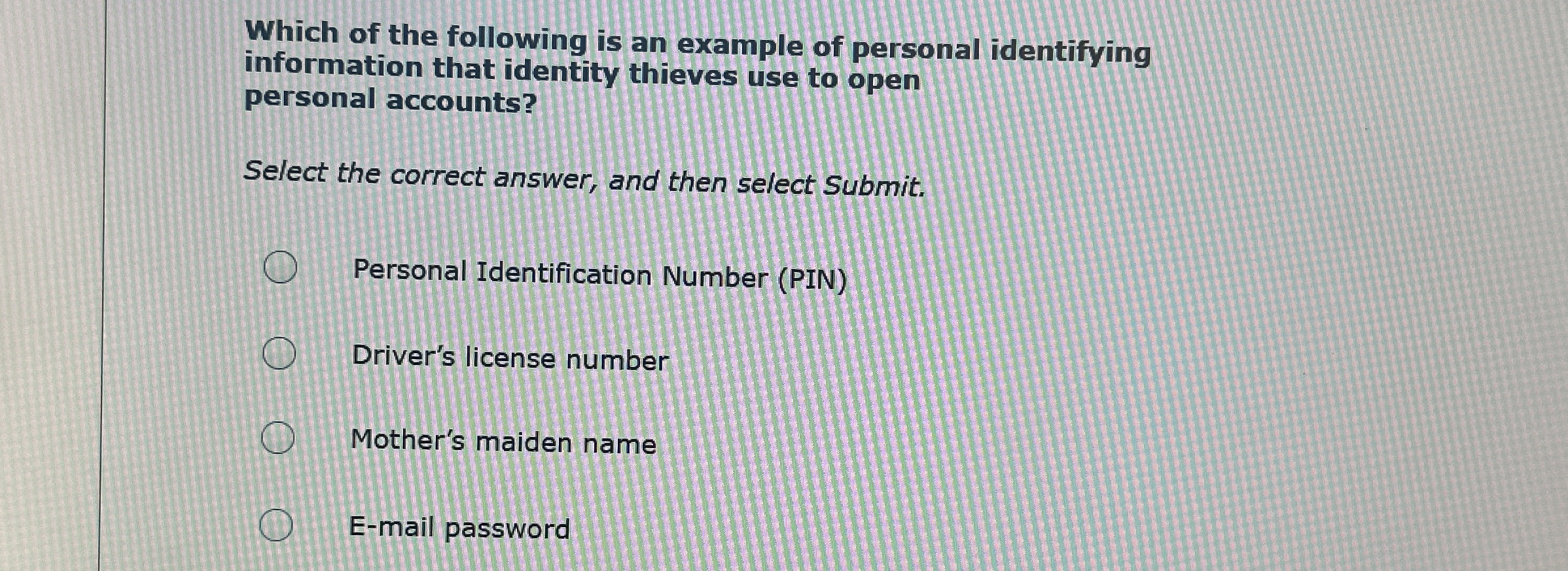 Solved Which of the following is an example of personal | Chegg.com