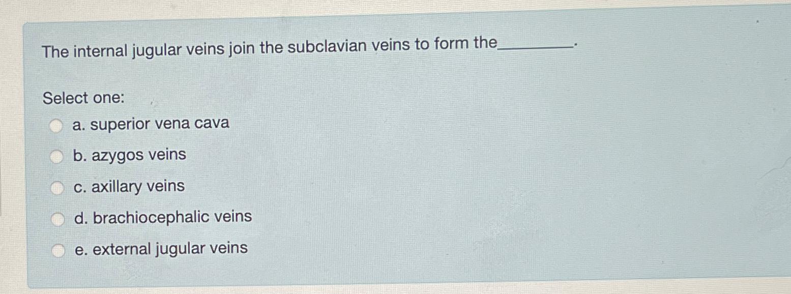 Solved The internal jugular veins join the subclavian veins | Chegg.com