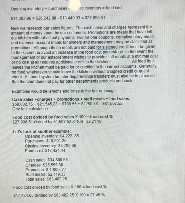 Solved How Do I Get The Food Cost And Monthly Food Cost Chegg