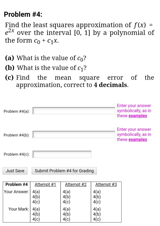 Solved Problem #4: Find the least squares approximation of | Chegg.com