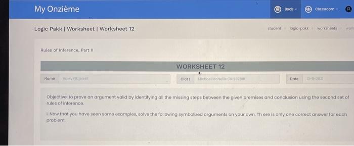 my onzieme book classroom logic pakk worksheet chegg com