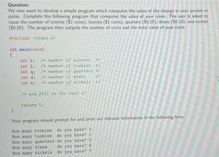 Solved Question: We now want to develop a simple program | Chegg.com