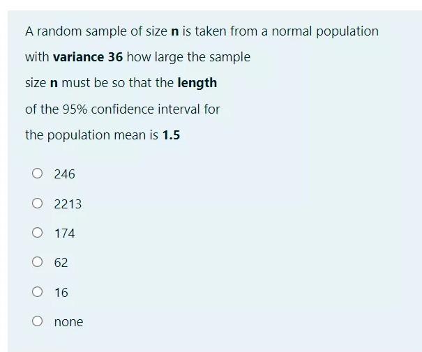 Solved A random sample of size n is taken from a normal | Chegg.com