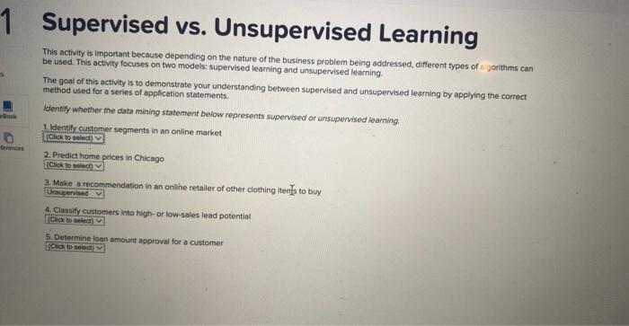 Solved Upervised vS. Unsupervised Learning be used. This | Chegg.com