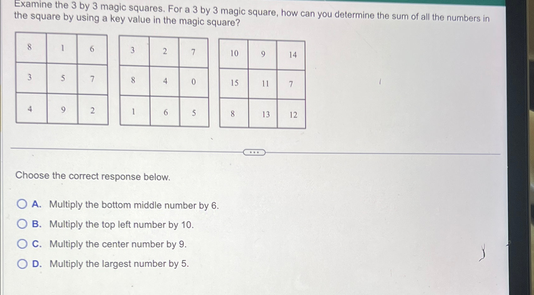 Solved Examine the 3 ﻿by 3 ﻿magic squares. For a 3 ﻿by 3 | Chegg.com