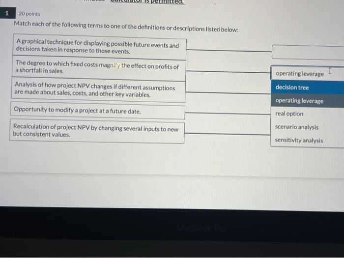 Solved 1 20 points Match each of the following terms to one | Chegg.com