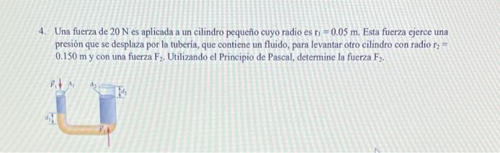 Una fuerza de \( 20 \mathrm{~N} \) es aplicada a un cilindro pequeño cuyo radio es \( \mathrm{r}_{1}=0.05 \mathrm{~m} \). Est