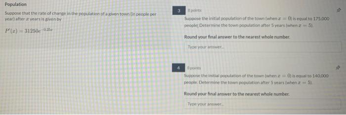 Solved Population Suppose that the rate of change in the | Chegg.com