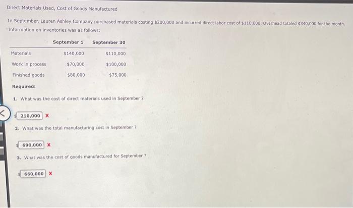 Solved Direct Materials Used, Cost Of Goods Manufactured In | Chegg.com