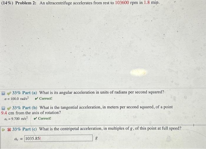 Solved (14\) Problem 2 An ultracentrifuge accelerates from