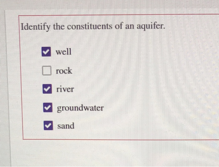 Solved Identify the constituents of an aquifer. well rock | Chegg.com