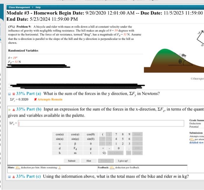 Solved (3\%) Problem 9: A bicycle and rider with mass m | Chegg.com
