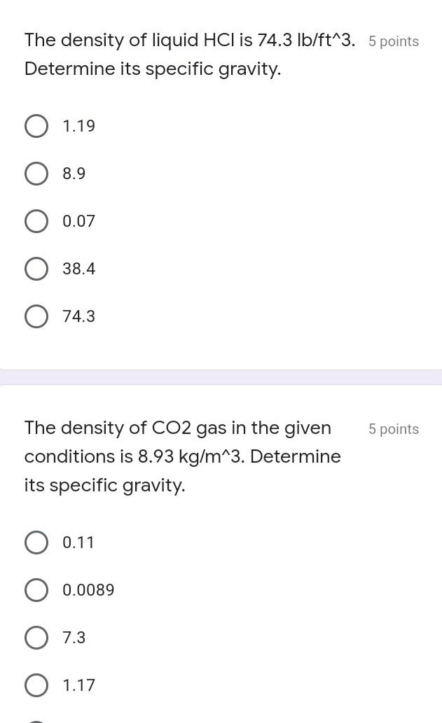 Solved The density of liquid HCl is 74.3 lb/ft^3. Determine