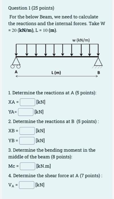 Solved Question 1 (25 Points) For The Below Beam, We Need To | Chegg.com