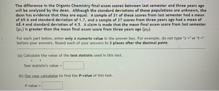 Solved The Difference In The Organic Chemistry Final Exam | Chegg.com