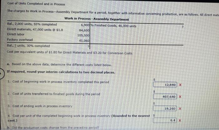 Solved Cost of Units Completed and in Process The charges to | Chegg.com