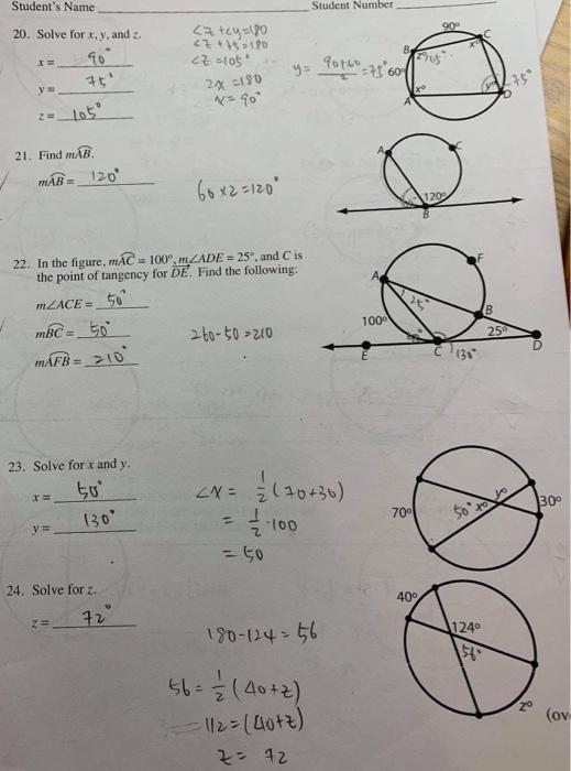 Solved Student's Name Student Number 900 20. Solve for x, y, | Chegg.com
