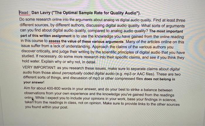 Read Dan Lavry The Optimal Sample Rate For Quality Chegg Com