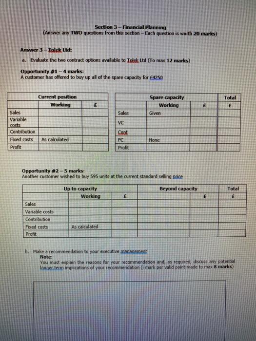 Solved Total for question 2 = 30 marks Section 3 - Financial | Chegg.com
