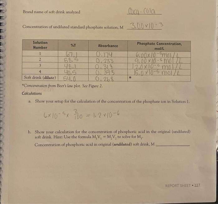 Solved Brand Name Of Soft Drink Analyzed Coca Cola 3320