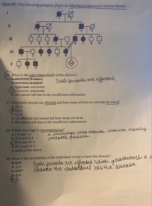 Solved (Q26-29) The Following Pedigree Shows An Inheritance | Chegg.com