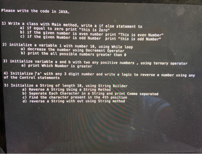 Solved Please write the code in JAVA. 1) Write a class with | Chegg.com