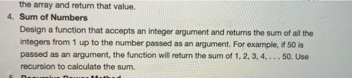 Solved the array and return that value. 4. Sum of Numbers | Chegg.com