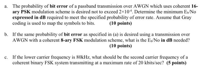 Solved a. The probability of bit error of a passband | Chegg.com