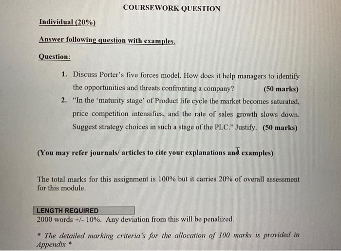 Solved COURSEWORK QUESTION Individual (20%) Answer following | Chegg.com