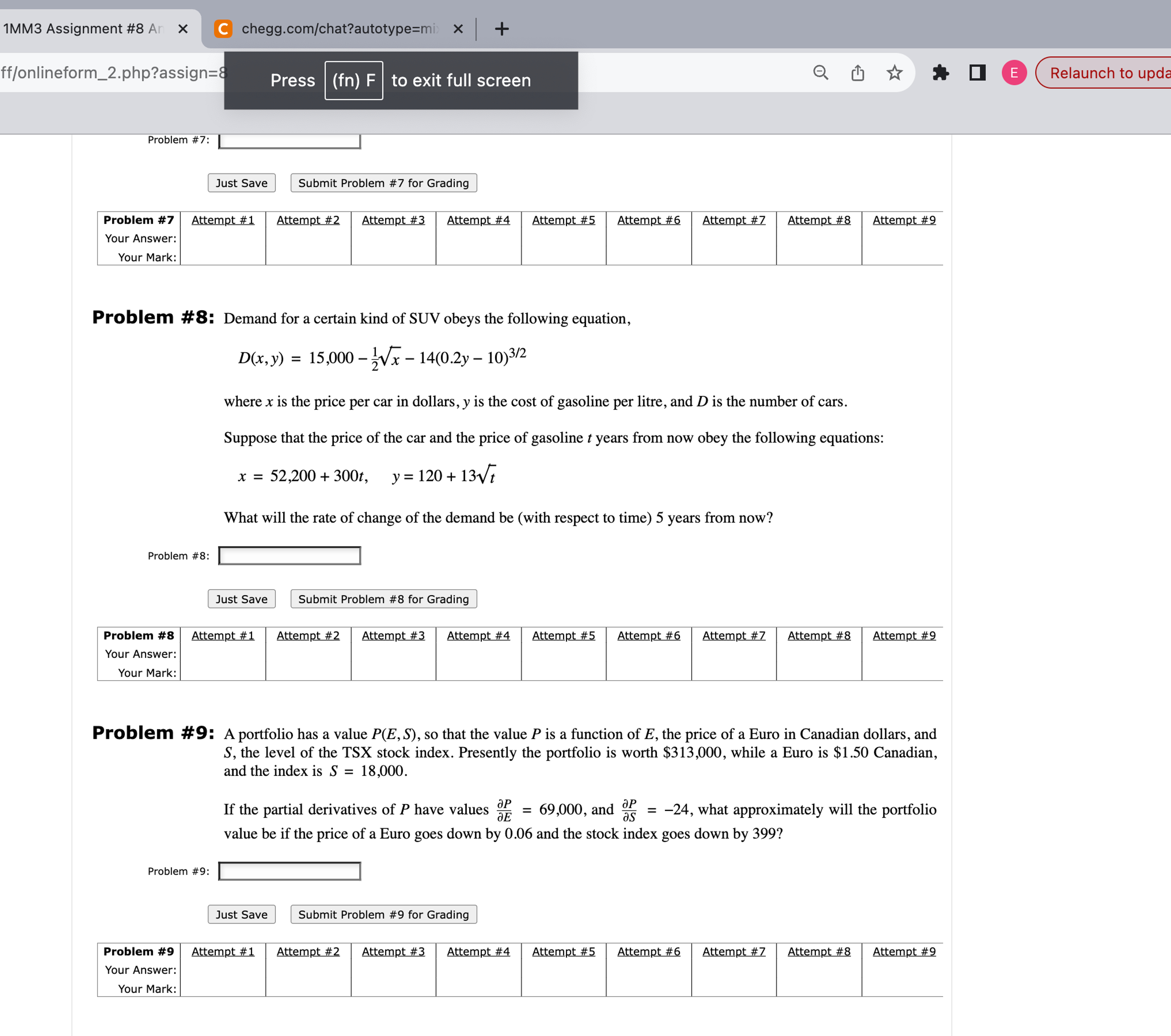 Suv U2 Math Test Problem Solved Problem #8: Demand for a certain kind of SUV obeys | Chegg.com