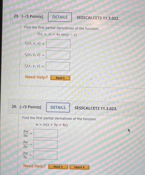 Solved [-/3 Points] SESSCALCET2 11.3.022. Find the first | Chegg.com