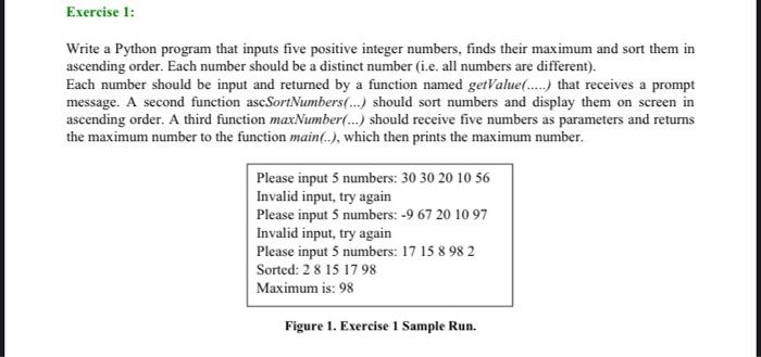 Solved Exercise 1: Write a Python program that inputs five | Chegg.com