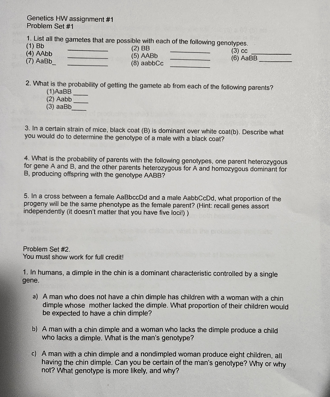 Solved Genetics HW assignment #1Problem Set #1List all the | Chegg.com