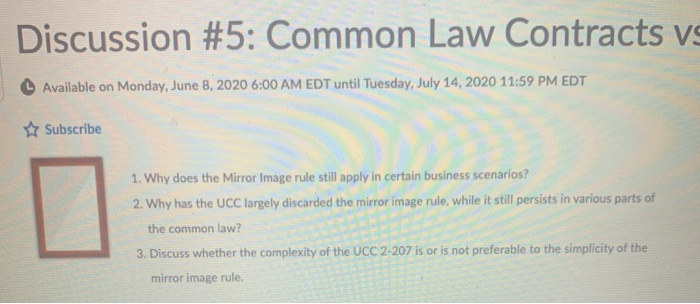 Solved Discussion #5: Common Law Contracts Vs Available On | Chegg.com