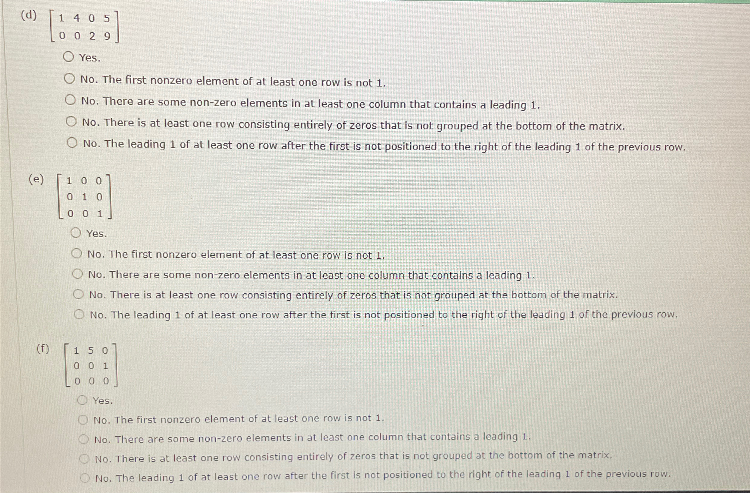 Solved Determine whether the following matrices are in | Chegg.com