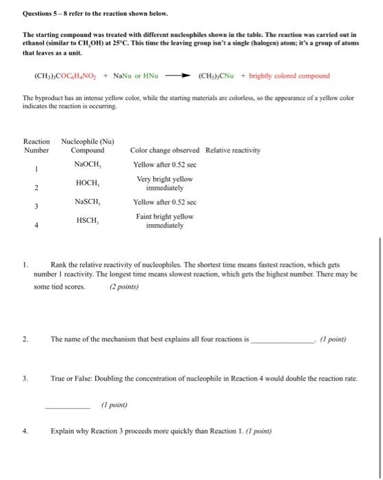 Solved Questions 5 - 8 refer to the reaction shown below. | Chegg.com