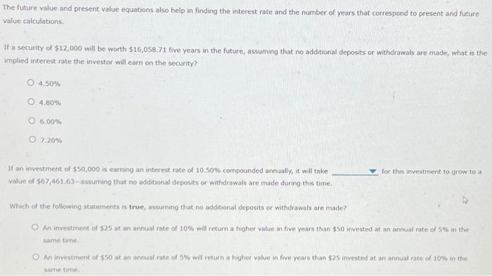 Solved The Future Value And Present Value Equations Also 