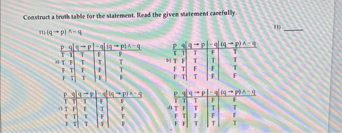 Solved Construct A Truth Table For The Statement. Read The | Chegg.com