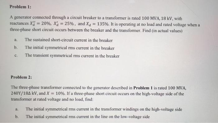 Solved Problem 1: A generator connected through a circuit | Chegg.com