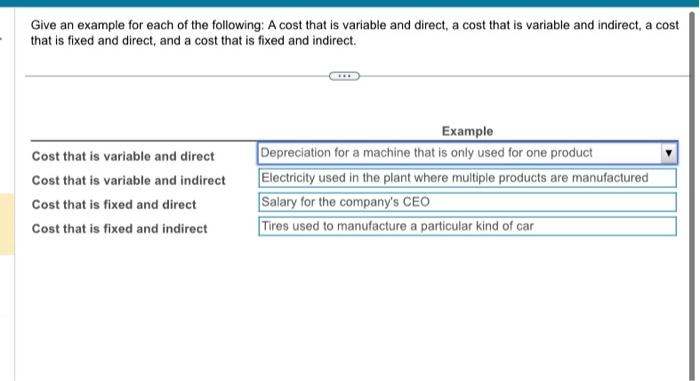 Solved Give an example for each of the following: A cost | Chegg.com