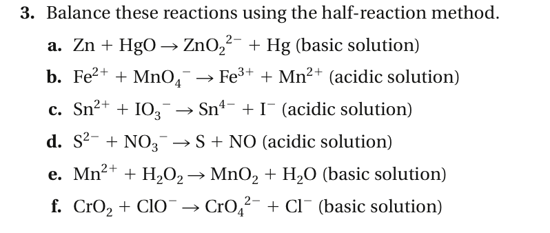 Balance these reactions using the half-reaction | Chegg.com