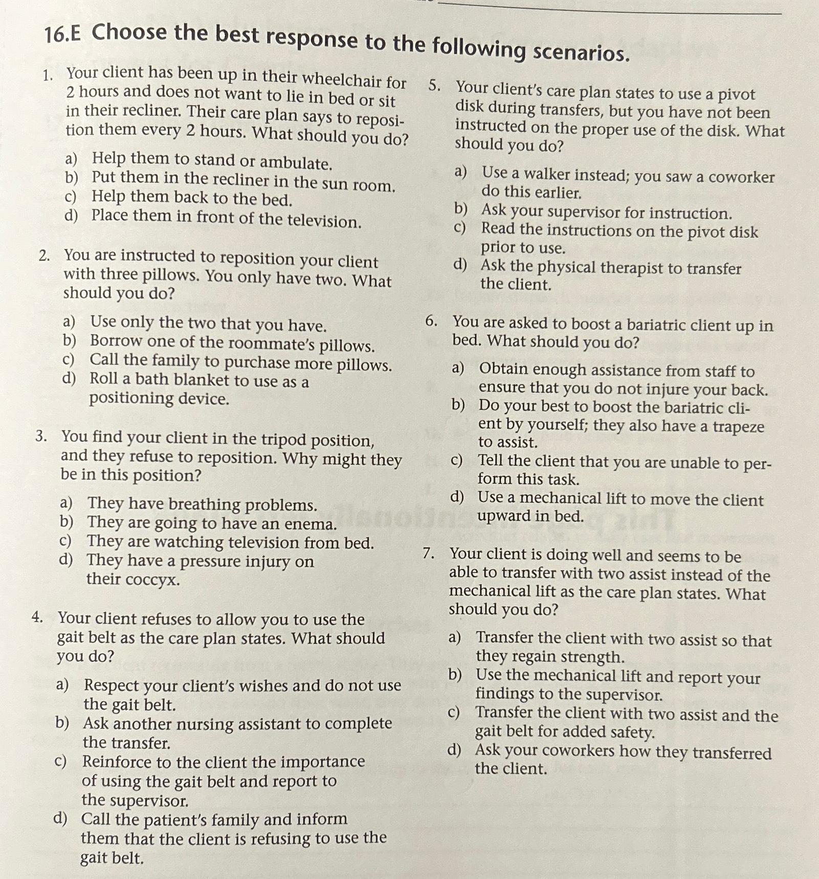 Solved 16.E Choose the best response to the following | Chegg.com