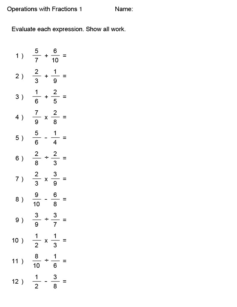 Solved Operations with Fractions 1Name:Evaluate each | Chegg.com