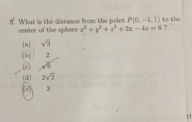 Solved 5. What is the distance from the point P(0, -1, 1) to | Chegg.com