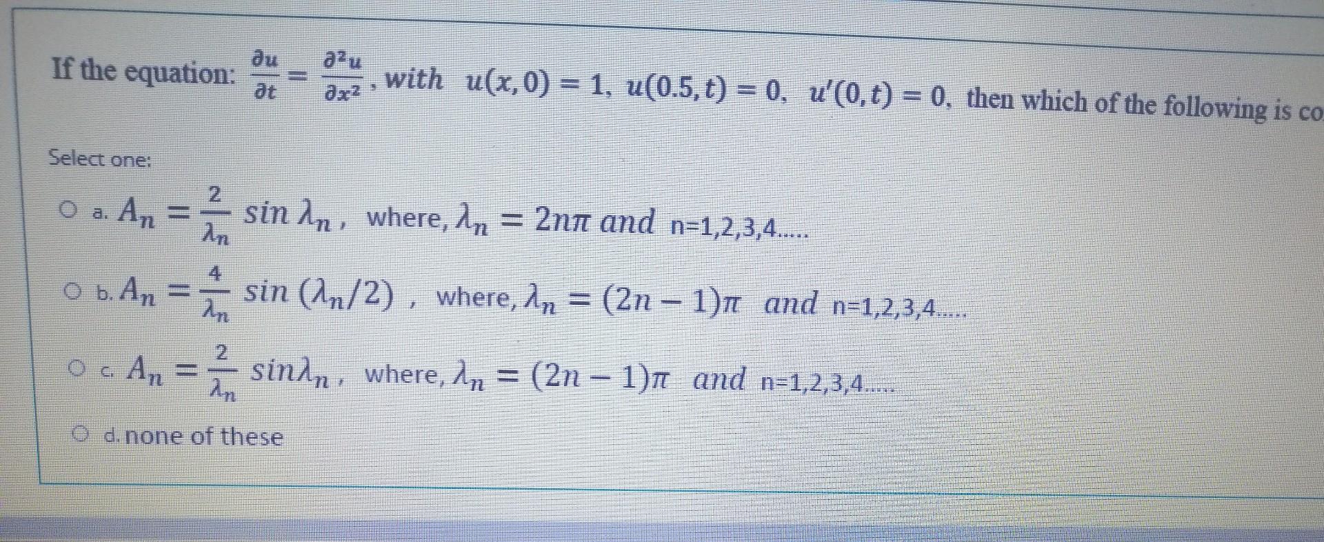 Solved If The Equation With U X 0 1 U 0 5 T 0 U Chegg Com