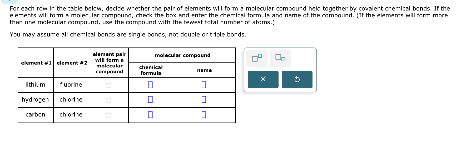 Solved For each row in the table below, decide whether the | Chegg.com