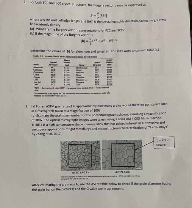 Solved 1. For both FCC and BCC crystal structures, the | Chegg.com