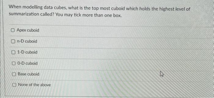 Solved When modelling data cubes, what is the top most | Chegg.com